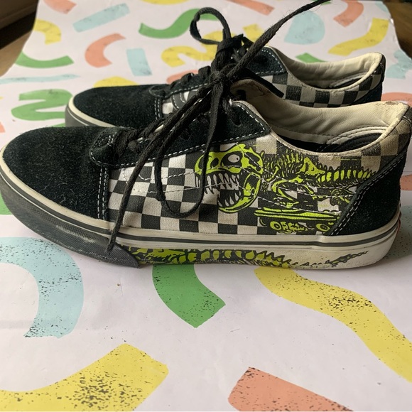 Vans Ward Dino Checkerboard T Rex Old Skool Low Skate Shoes Sneakers Size 4Y - Picture 7 of 8